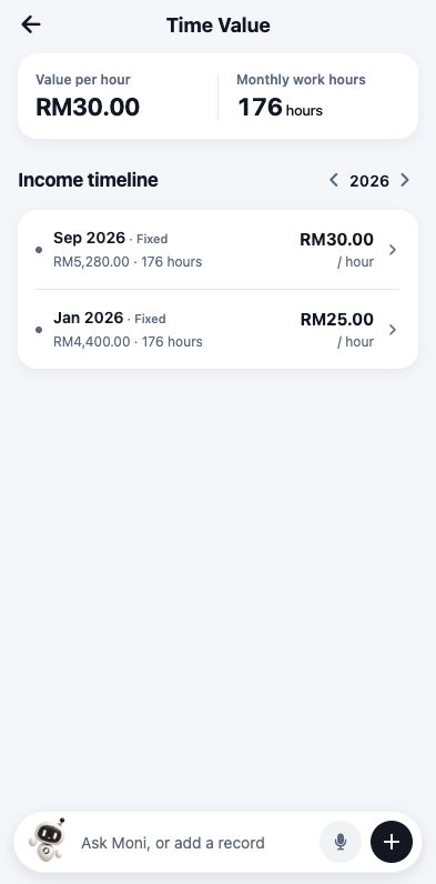 Time Value in the app, example income